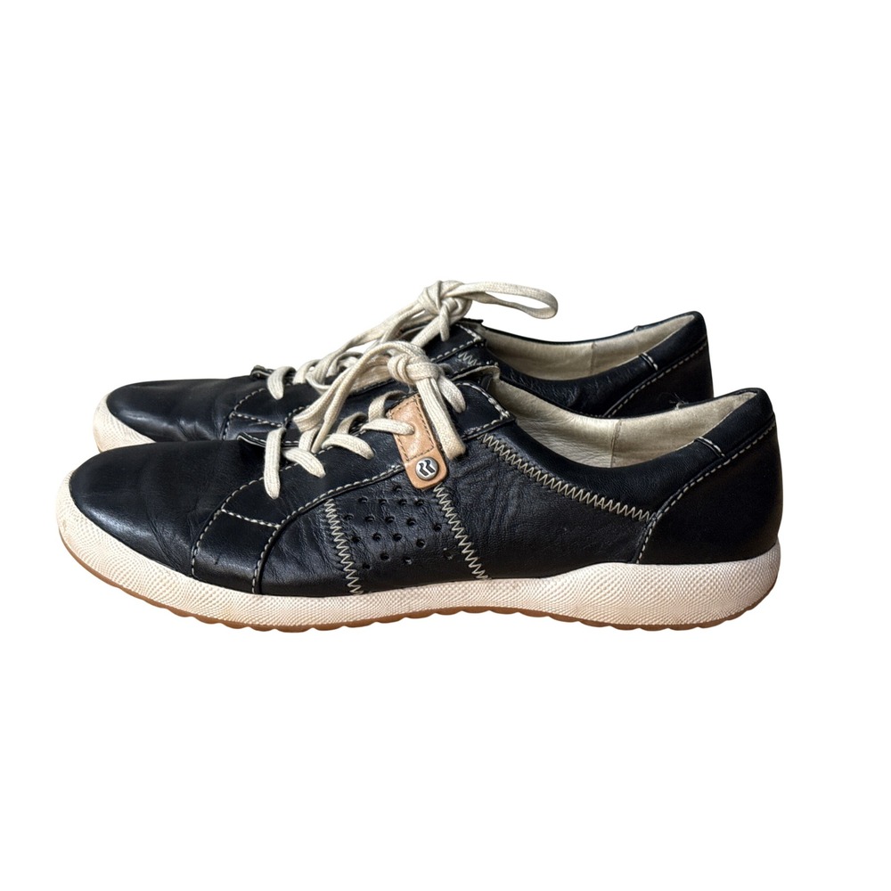 Romika Womens Black Leather Low Top Sneakers Contrast Stitch Gum Sole Size 8
